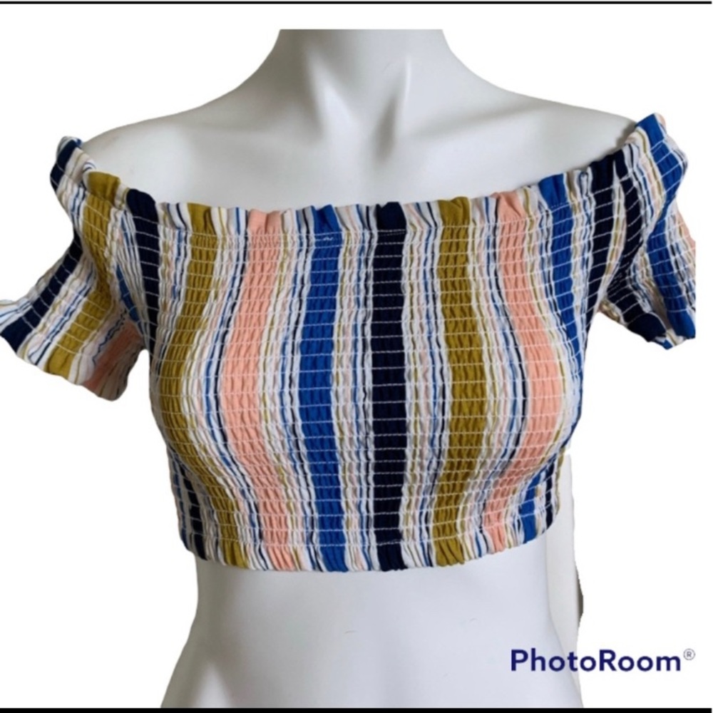 4/25💜 Pinstripe Bardot Crop Top